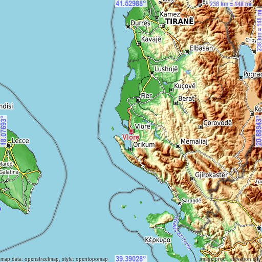 Topographic map of Vlorë