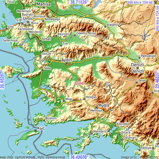 Topographic map of Çine