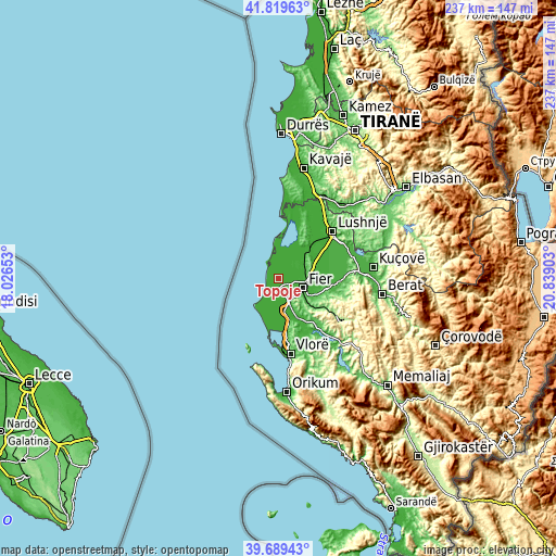 Topographic map of Topojë