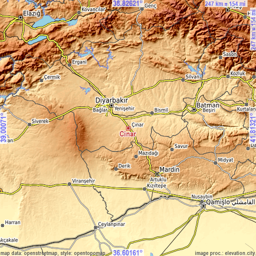 Topographic map of Çınar