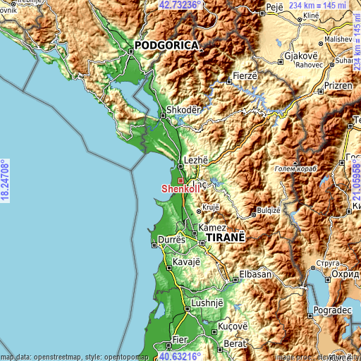 Topographic map of Shënkoll