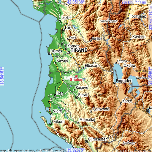 Topographic map of Shalës