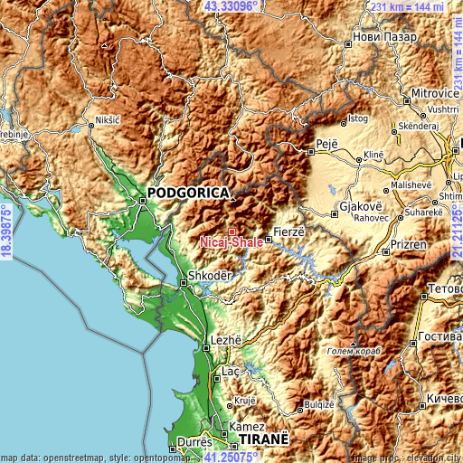 Topographic map of Nicaj-Shalë