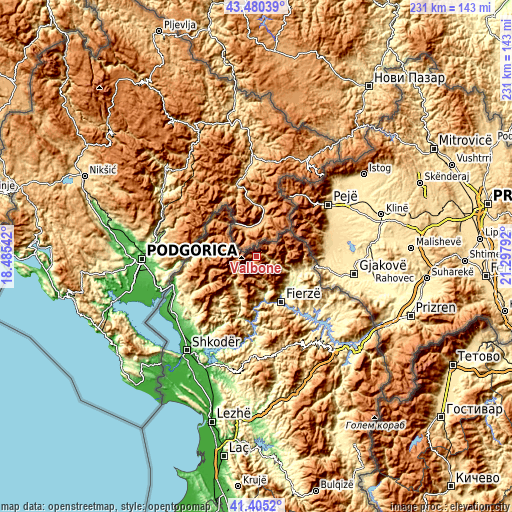 Topographic map of Valbonë