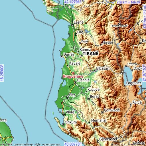 Topographic map of Rrogozhinë
