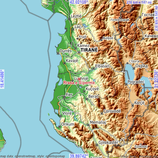 Topographic map of Rrasa e Sipërme