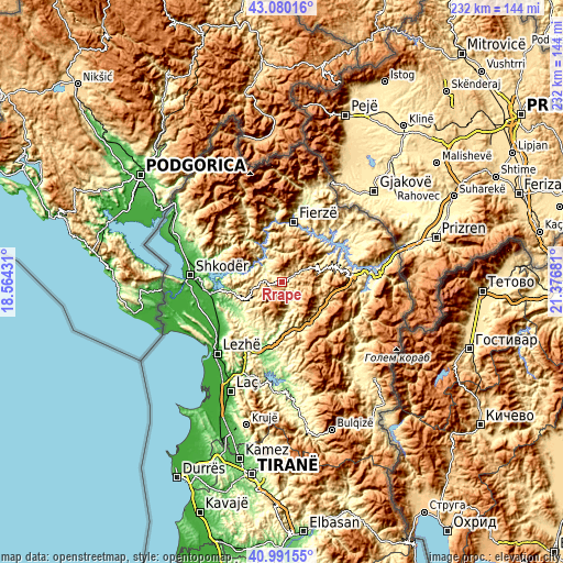 Topographic map of Rrapë