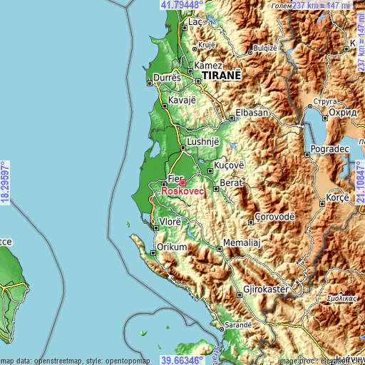 Topographic map of Roskovec