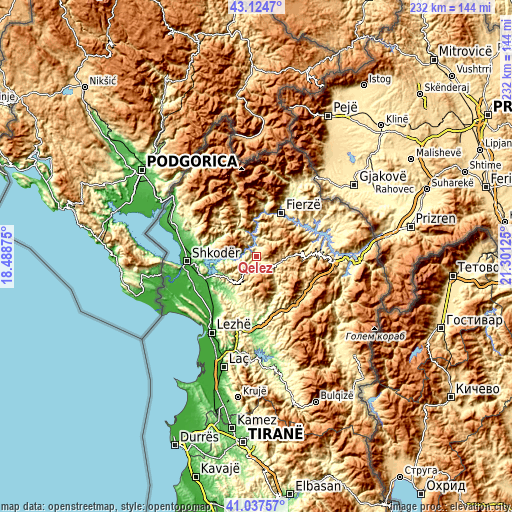 Topographic map of Qelëz