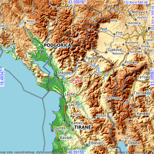 Topographic map of Pukë