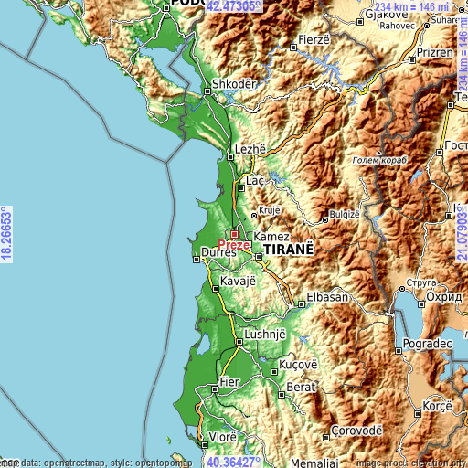 Topographic map of Prezë