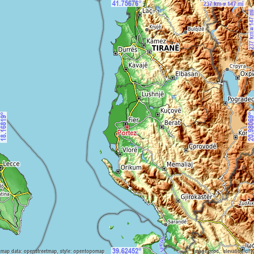 Topographic map of Portëz