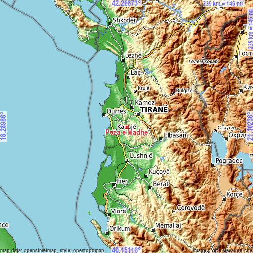 Topographic map of Peza e Madhe