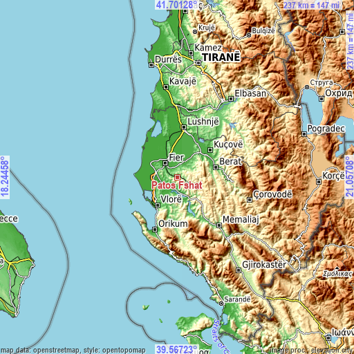 Topographic map of Patos Fshat