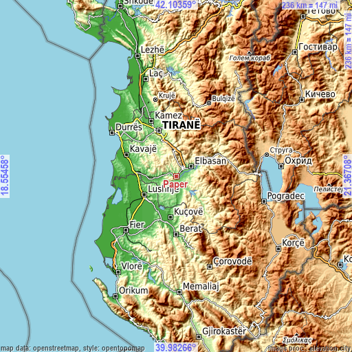 Topographic map of Papër