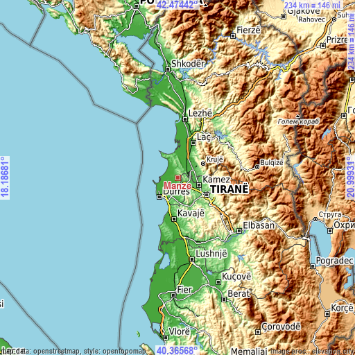 Topographic map of Manzë