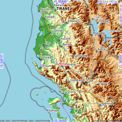 Topographic map of Luftinjë