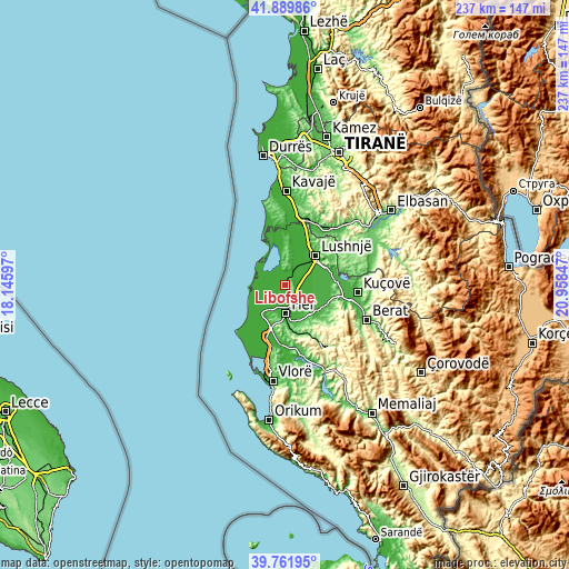 Topographic map of Libofshë