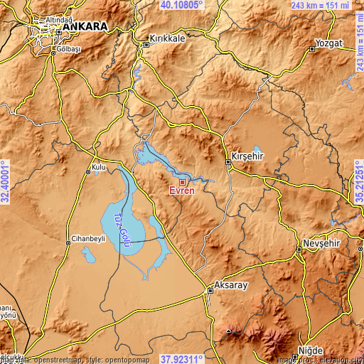 Topographic map of Evren