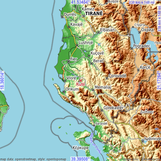 Topographic map of Kutë