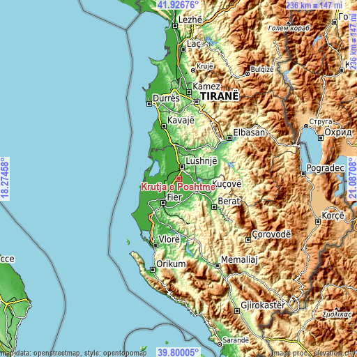 Topographic map of Krutja e Poshtme