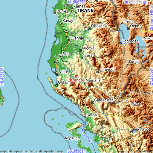 Topographic map of Krahës