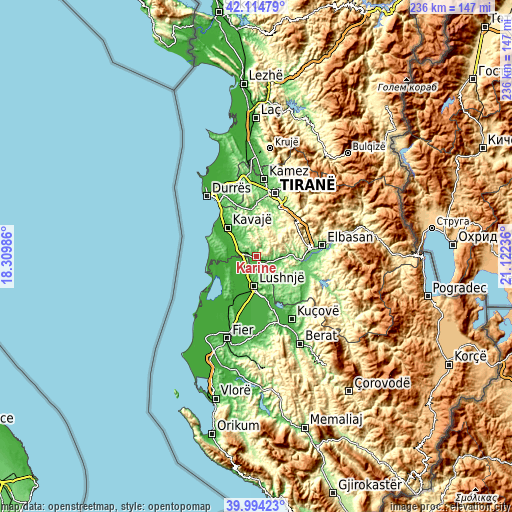 Topographic map of Karinë