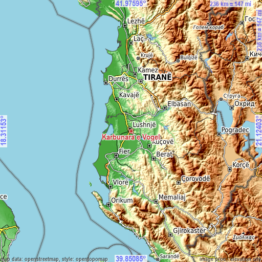 Topographic map of Karbunara e Vogël