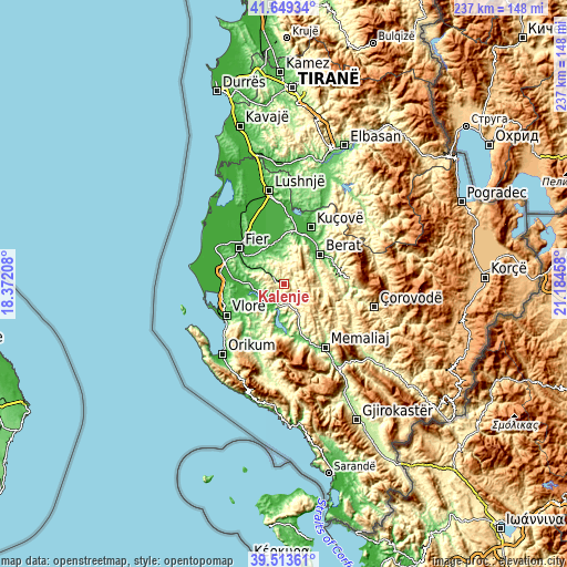 Topographic map of Kalenjë