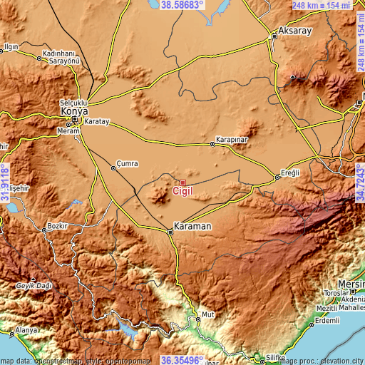 Topographic map of Çiğil