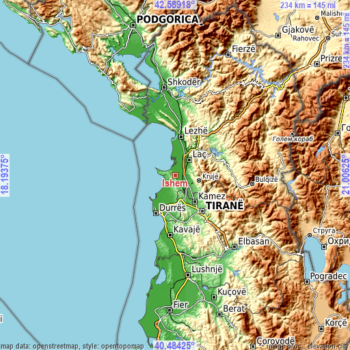 Topographic map of Ishëm