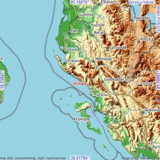 Topographic map of Himarë