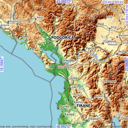 Topographic map of Guri i Zi