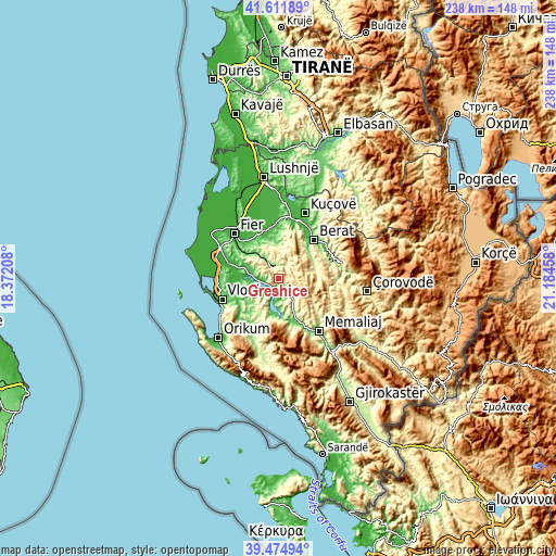 Topographic map of Greshicë