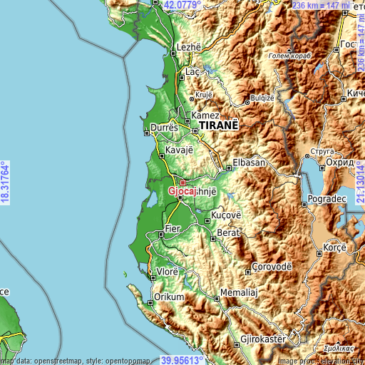 Topographic map of Gjoçaj