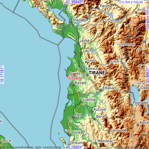 Topographic map of Gjepalaj