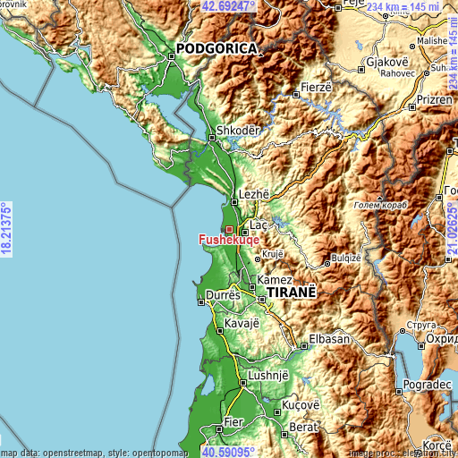 Topographic map of Fushëkuqe