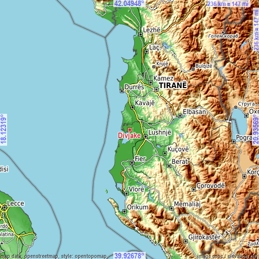 Topographic map of Divjakë