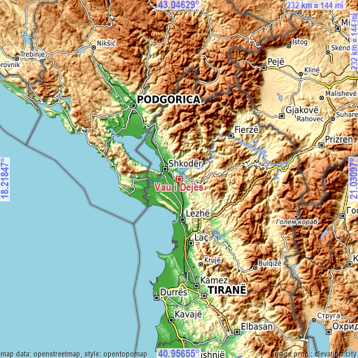 Topographic map of Vau i Dejës