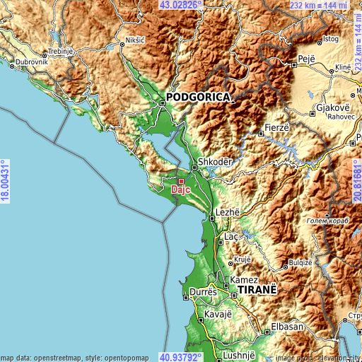 Topographic map of Dajç