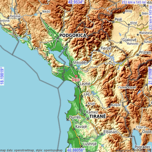 Topographic map of Dajç