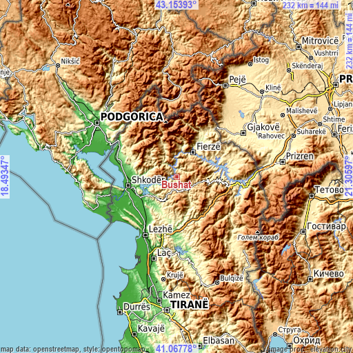 Topographic map of Bushat