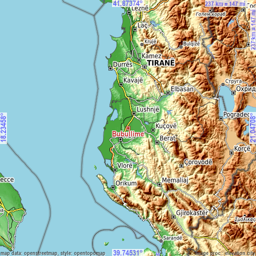 Topographic map of Bubullimë