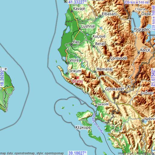 Topographic map of Brataj