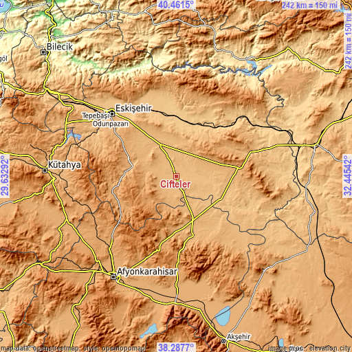 Topographic map of Çifteler