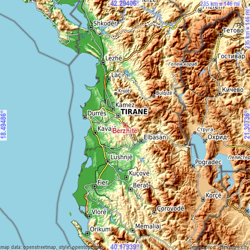 Topographic map of Bërzhitë