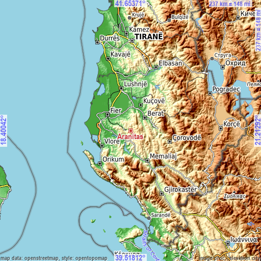 Topographic map of Aranitas