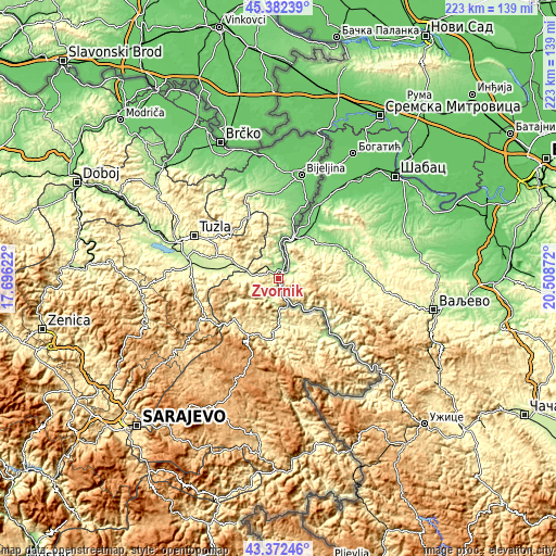 Topographic map of Zvornik