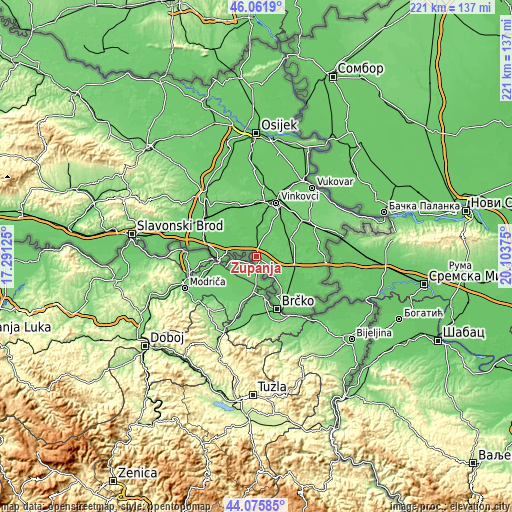 Topographic map of Županja