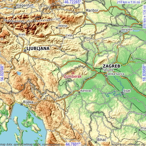 Topographic map of Žumberak